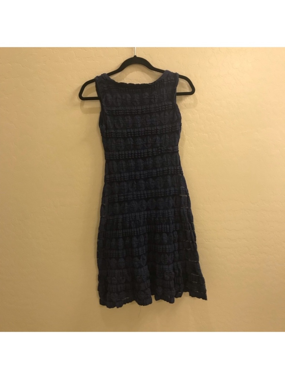 Max Studio Dark Navy Textured Ruffle Scoop Neck Mini Dress Size XS - Picture 3 of 6